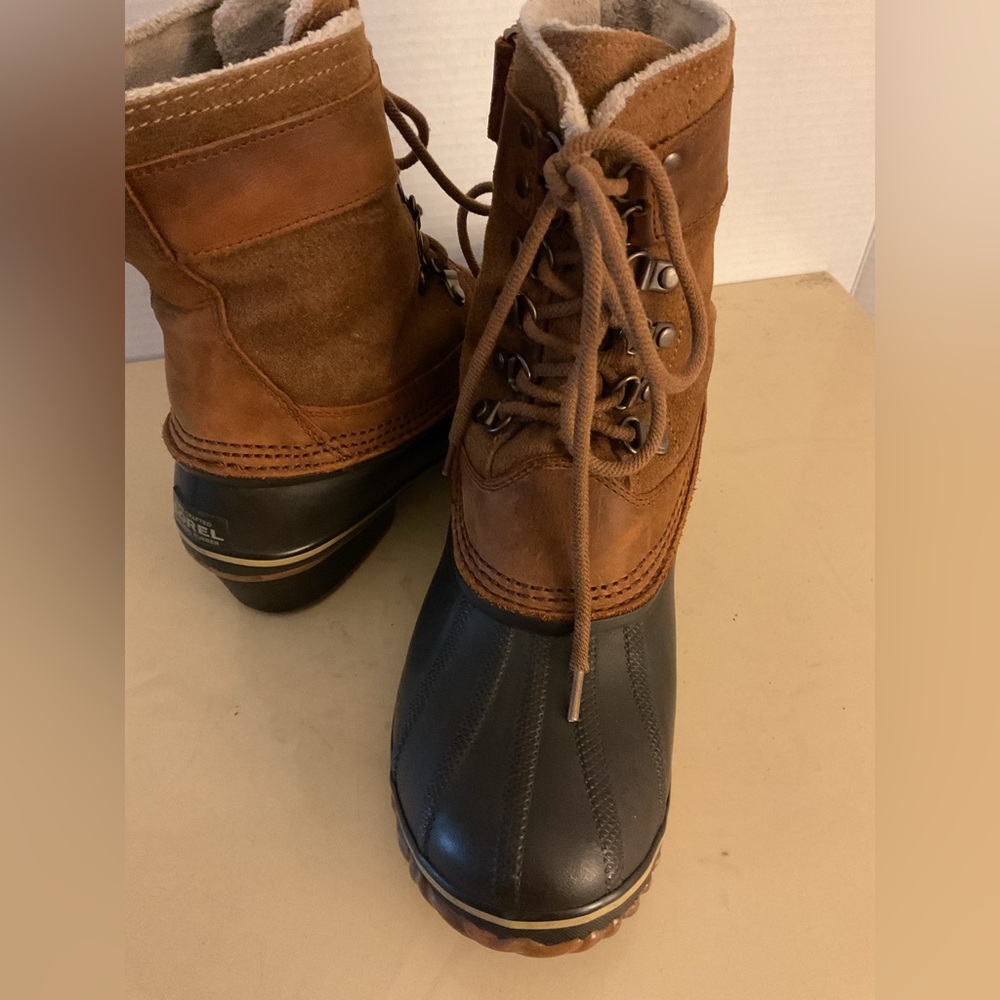 Sorel women chestnut brown suede rubber waterproof duck short boots 9 - Picture 8 of 12